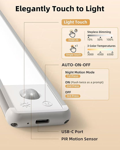 EZVALO 8-Inch LED Under Cabinet Lighting, Magnetic Wireless Motion Sensor Light, Rechargeable 1800mAh, 3 Color Temperatures & Dimmable, for Kitchen, Closet, Pantry, Stairs