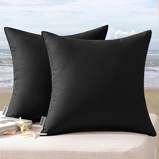 MIULEE Pack of 2 Decorative Outdoor Waterproof Pillow Covers Square Garden Cushion Sham Throw Pillowcase Shell for Spring Patio Tent Couch 20x20 Inch Black