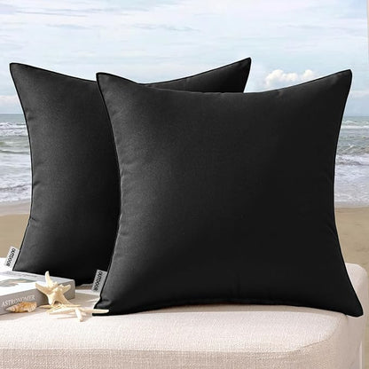 MIULEE Pack of 2 Decorative Outdoor Waterproof Pillow Covers Square Garden Cushion Sham Throw Pillowcase Shell for Spring Patio Tent Couch 20x20 Inch Black