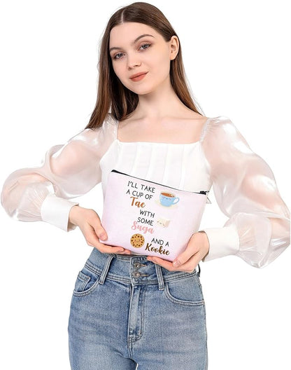 WSNANG Korean Group Fans Gift Music Lover Bag A Cup of Tae With Suga and A Kookie Tote Bag Reusable Shopping Bag