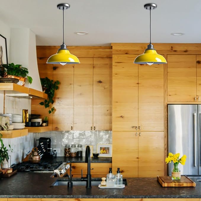 Yellow Pendant Light Vintage Pendant Light Fixture for Kitchen Island Dining Room Bedroom Bar Living Room