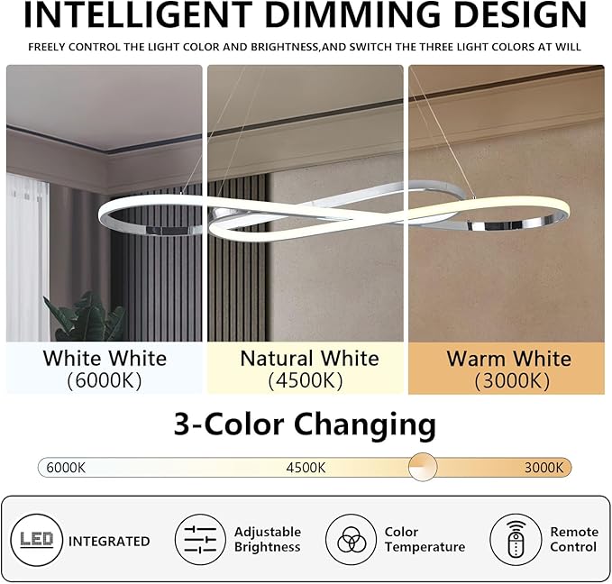 Modern Chandelier,Led Chandelier for Kitchen Island Lighting,Modern Led Pendant Light for Kitchen Island Chandelier Over Table,Dimmable Modern Chandeliers for Dining Room Light Fixture with Remote