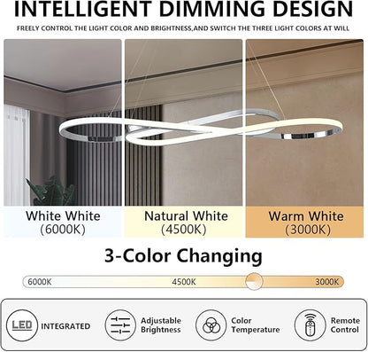Large Led Chandeliers for Dining Room 59.06in Big Pendant Light for Kitchen Island Dimmable with Remote Ceiling Hanging Pendant Light Height Adjustable for Living Room