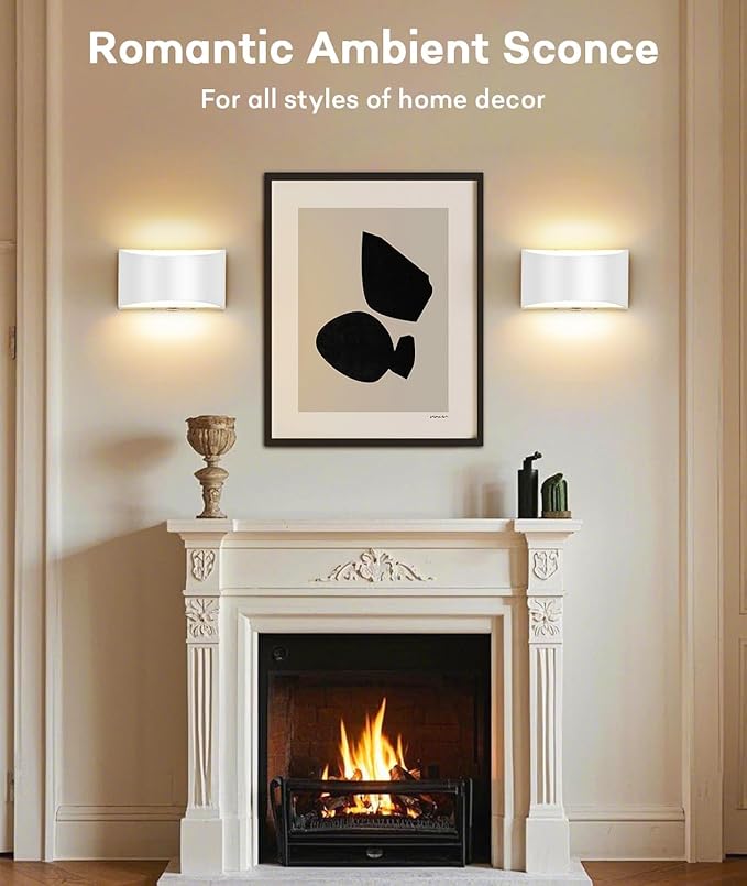 Lightess Modern LED Wall Sconce, Hardwired Indoor Wall Lights Set of 2, 3000K Up and Down Wall Mount Lamp, White Sconces Wall Lighting for Living Room Bedroom Hallway Corridor, Dimmable, Warm White