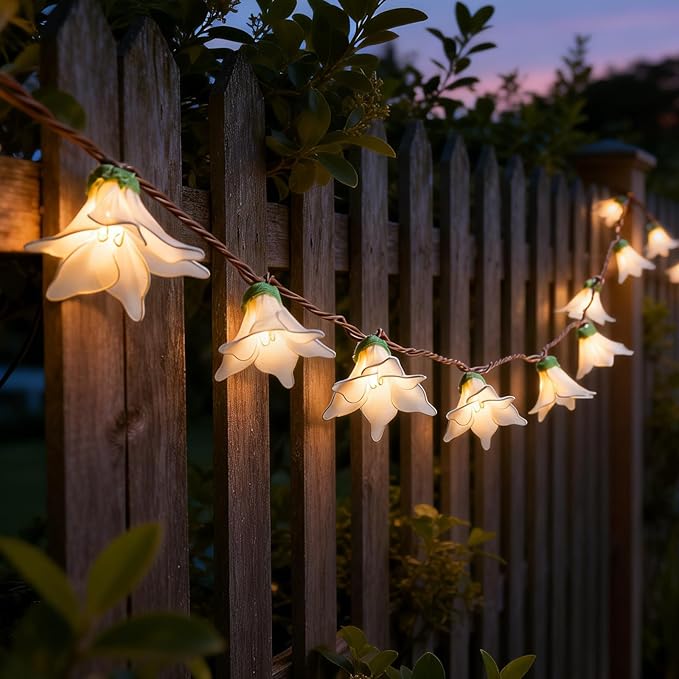 Flower String Lights Plug in with 10 LED Bulbs, Decorative Spring String Lights Indoor for Bedroom, Connectable Flower Fairy Lights Outdoor for Patio Garden Porch Floral Wedding Gifts(White Lily)