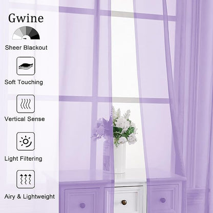 Gwine Lilac Sheer Curtains 72 Inches Long 2 Panels Set for Front Door, Light Filtering Sheer Curtains for Living Room, Rod Pocket Window Treatments Drapes, Each 42" Wx72 L