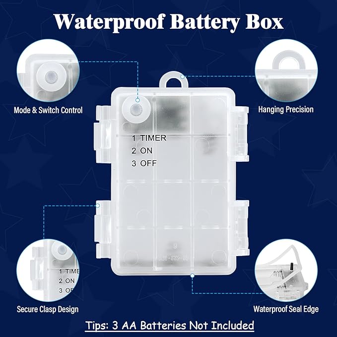 cshare Red White and Blue Lights Battery Operated, 4th of July Lights with Timer Outdoor Waterproof 9.8ft 30 LED for 4th of July Independence Day Decorations Garland Party Garden