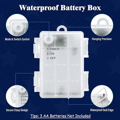 cshare Red White and Blue Lights Battery Operated, 4th of July Lights with Timer Outdoor Waterproof 9.8ft 30 LED for 4th of July Independence Day Decorations Garland Party Garden