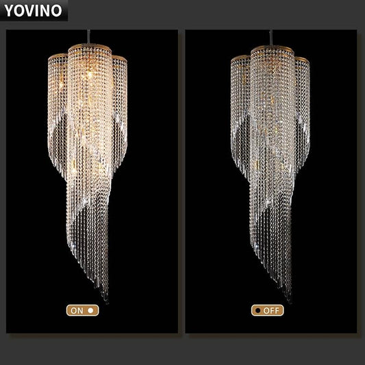 Large Spiral Crystal Beaded Strands Chandelier for High Ceiling, 9-Lights Luxury Gold Foyer Pendant Light, Modern Semi-Flush Mount Ceiling Light Fixture for Entryway Staircase, D21.7'' x H59''