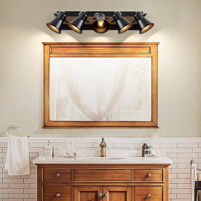5-Light Track Light Fixtures, Adjustable Ceiling/Wall Mount Spotlight, Industrial Black Kitchen Track Lighting for Living Room, Dining Room, Hallway, Bathroom