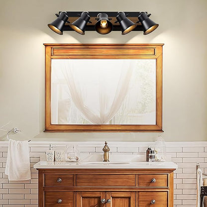 5-Light Track Light Fixtures, Adjustable Ceiling/Wall Mount Spotlight, Industrial Black Kitchen Track Lighting for Living Room, Dining Room, Hallway, Bathroom