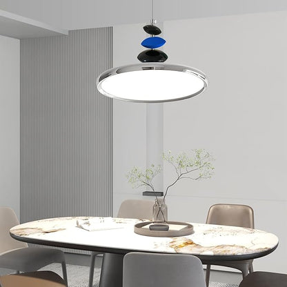 Mikeru Modern Pendant Lights, 15.8" Chrome Pendant Lighting Fixture with Remote Control Dimmable 3 Color Mode & Brightness Mid Century Island Light for Dining Room, Kitchen, Living Room