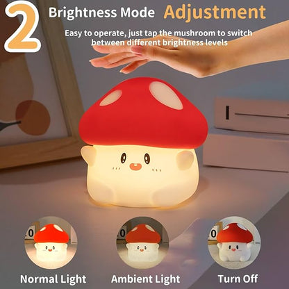 Mushroom Night Light Squishy Lamp, 50Hrs Battery Kids Nightlight, Tap Control, 30Min Auto-Off, Rechargeable Kawaii Bedside Lamp for Girls Room Decor, [Mothers Day Gifts]