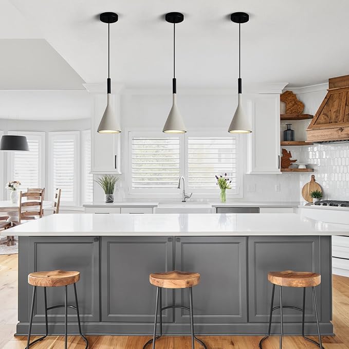 Farmhouse Grey Pendant Light Fixtures 1-Light Concrete Industrial Kitchen Island Pendant Lighting for Dining Room Bedroom Hallway Pendant Ceiling Lamp(2-Pack)