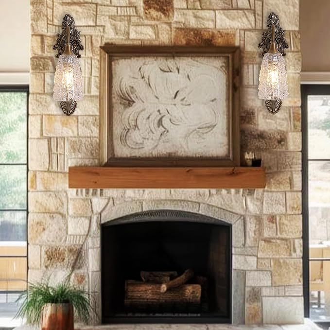 Rustic Glass Wall Sconce Vintage Antique Gothic Bronze Wall Light Fixture Retro Mid Centry Glass Wall Sconce for Bedroom, Living Room, Mirror, Hallway