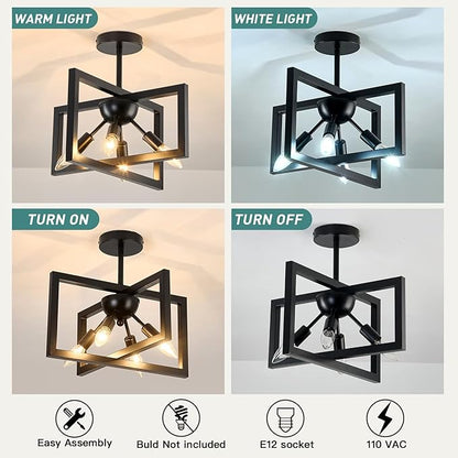 ZGLAOJT 4-Lights Ceiling Light Fixture Modern Black Semi Flush Mount Ceiling Lighting Matte Chandelier for Bedroom Kitchen Foyer Hallway Living Room Farmhouse