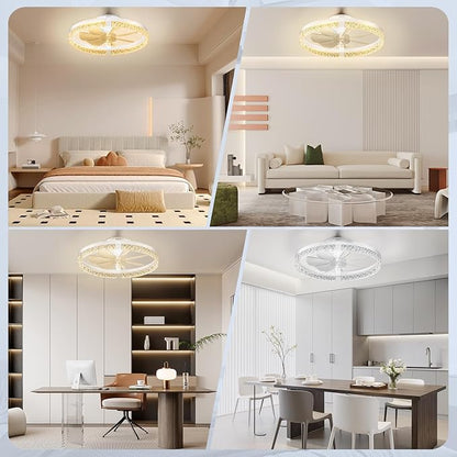 StarryEver LED Ceiling Fans with Lights and Remote, 18 inch Modern Smart Ceiling Fan, 6 Speeds and 3000K-6500K Stepless Dimmable Quiet Fan Lights Ceiling for Bedroom, Living Room, Dining Room, White