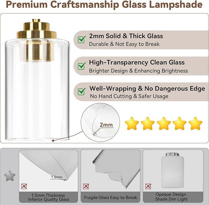 VerRon 5-Light Gold Bathroom Light Fixtures, 31" Modern Vanity Lights Over Mirror with Clear Glass Shades,Brushed Gold Wall Light Fixture for Bathroom Mirror Bedroom Porch, Hardwired Wall Sconces