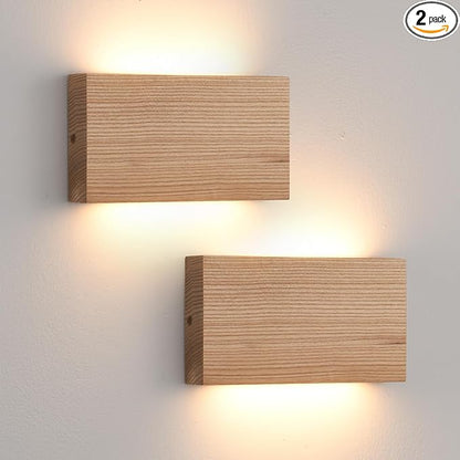Wood Wall Sconce Indoor Wall Lights Hardwired 2 Pack Up and Down Wall Mount Light for Living Room Bedroom Hallway Lights，wall sconces Set of Two，led Lights for Bed，Light for Bedroom