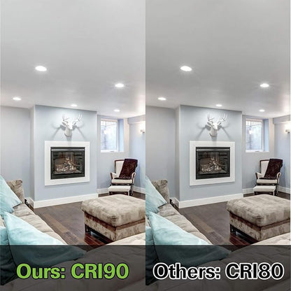 5/6 Inch Selectable CCT LED Disk Light Flush Mount, 3000K/4000K/5000K Adjustable, Dimmable Recessed Retrofit Ceiling Light, CRI90, 1050lm, 15W, Installs Into Junction Box or Recessed Can, 12 Pack
