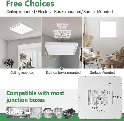 12 Inch 6PK Square LED Flush Mount Ceiling Light, 24W, 2500LM, 3000K/4000K/6000K CCT Selectable, LED Flat Panel Low Profile Ceiling Light Fitures for Hallway, Kitchen, Bedroom, Laundry Room
