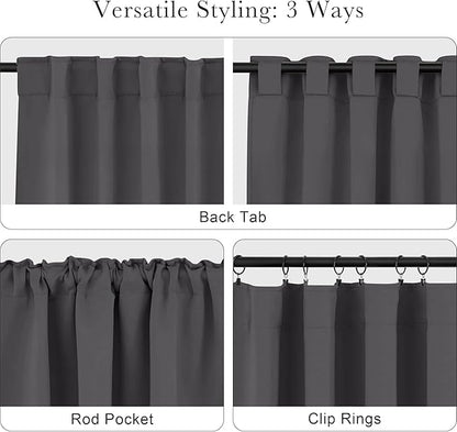 PONY DANCE Grey Blackout Curtains 96 inch Long, Room Darkening Curtains for Bedroom, Thermal Insulated Drapes for Living Room Window Treatment, Back Tab/Rod Pocket, 52 x 96 Inch,2 Panels Set, Grey