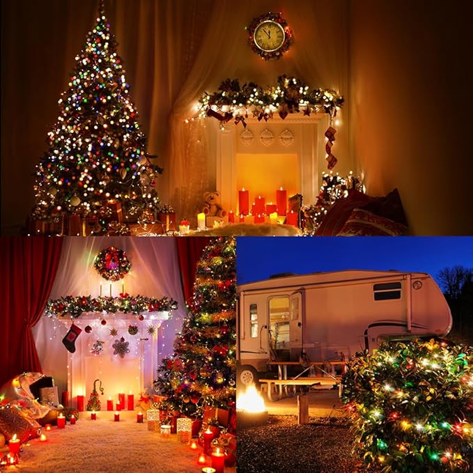 Red White and Green Christmas Lights Outdoor Pearlized G15 70 LED 19ft Plug in Mini Globe String Lights Multi Color Green Wire for Indoor Patio Xmas Tree