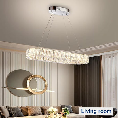 Depuley Crystal Chandeliers for Dining Room: 27.5 Inch Modern Linear Chandelier Contemporary Rectangle Pendant Light Fixture for Kitchen Island Bar Over Table with Remote Control