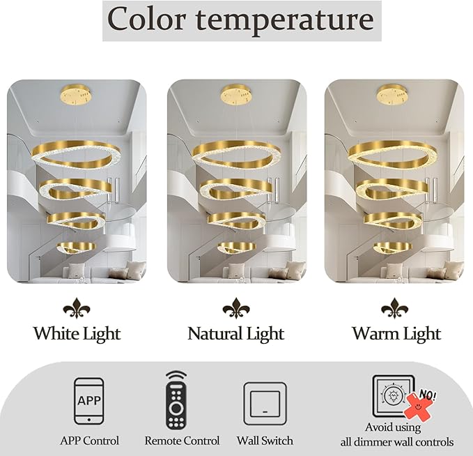 Flashing God Foyer Chandelier for High Ceilings,Modern 4 Ring Crystal Chandelier for Entryway,Hanging Lighting Fixtures for Living Room,Foyer,Staircase,Entryway