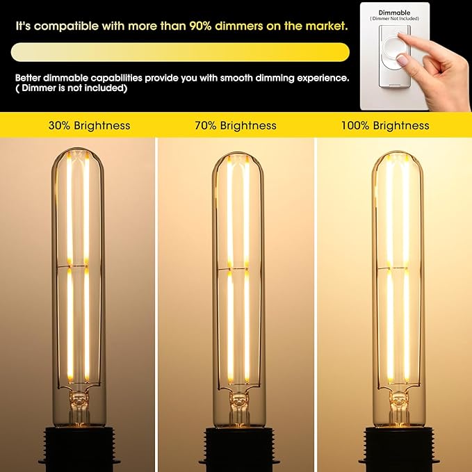 Gozelux Dimmable E26 Light Bulb 6W Equal 60 watt LED Light Bulbs AC120V Warm White 2700K Edison 60 Watt 750LM T10 Bulb for Rustic Pendant, Industrial Pipe, Wall Sconces, Vanity, Pack of 6