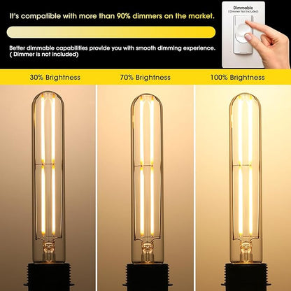 Gozelux Dimmable E26 Light Bulb 6W Equal 60 watt LED Light Bulbs AC120V Warm White 2700K Edison 60 Watt 750LM T10 Bulb for Rustic Pendant, Industrial Pipe, Wall Sconces, Vanity, Pack of 6
