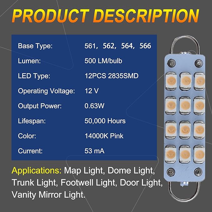 Festoon Rigid Loop 561 562 567 564 44mm Led Light Purple Pink Replacement for Car Interior Light Dome Map Light Door Courtesy Lights Trunk Light (Pack of 2)
