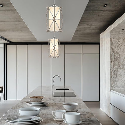 Modern Pendant Lights Kitchen Island - Adjustable Height Brushed Nickel Kitchen Pendant Lights with Linen Shade, UL Certified Pendant Lighting for Dining Room, Entryway