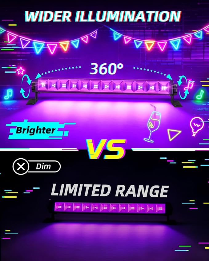 40W Black Light Bar, LED Blacklight with 6FT Cord & Switch, Black Lights for Glow Party, Halloween, Birthday, Body Paint, Bedroom, Classroom, Light Up Large Space, 6 Pack