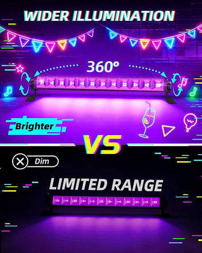 40W Black Light Bar, LED Blacklight with 6FT Cord & Switch, Black Lights for Glow Party, Halloween, Birthday, Body Paint, Bedroom, Classroom, Each Light Up 22x22ft, 1 Pack