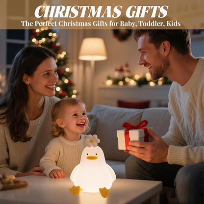 AVEKI Duck Night Light - Cute Duck Lamp Gifts for Baby and Kids - Rechargeable Nursery Night Lights with 3 Brightness Level, Touch Control, Soft Silicone Material, 30 Minutes Timer