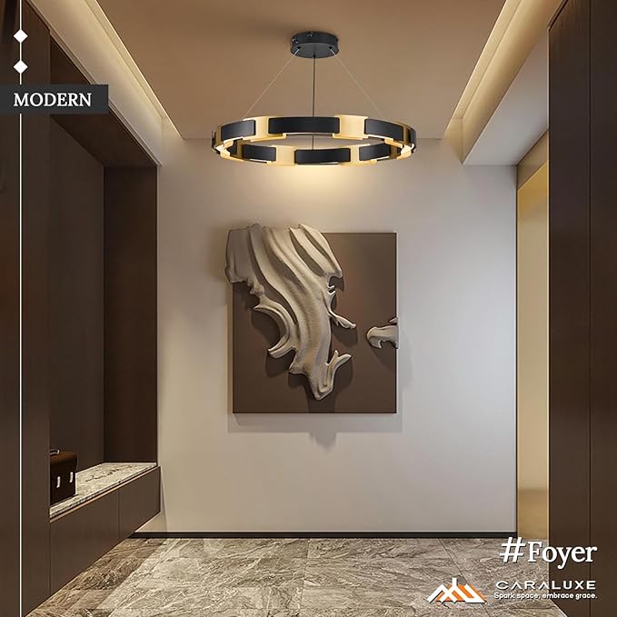 LED Ring Chandelier Modern Black Gold Chandelier for Dining Room 24in Dimmable Circular Chandeliers Light Round Chandeliers Light Fixture for Bedroom Kitchen Entryway Home Office Living Room