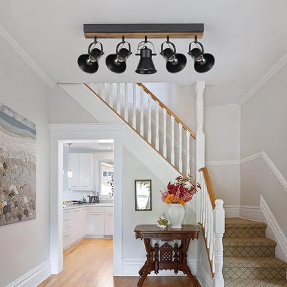 5-Light Track Light Fixtures, Adjustable Ceiling/Wall Mount Spotlight, Industrial Black Kitchen Track Lighting for Living Room, Dining Room, Hallway, Bathroom