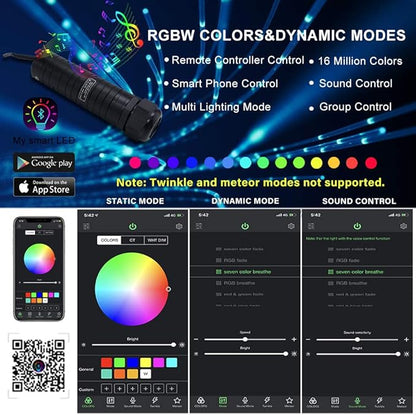 AMKI 6W RGBW Fiber Optic Curtain Light Kit, Bluetooth Waterfall Curtain Light for Window Kid Children Sensory Room Home Decoration with Flash Point Fiber Optic Cables 200strands 0.03in/0.75mm 6.5ft/2m