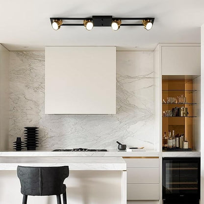 Garwarm Modern Ceiling Light Track Lighting Fixtures, 35.4 Inch Dimmable LED Kitchen Ceiling Light with Remote 4-Light Black LED Chandelier for Dining Room Bedroom