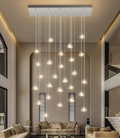 HAIXIANG LED Rectangular Glam Chandeliers for Living Room Dining Room Light Dimmable High Ceiling Pendant Lights Fixtures Lighting 26-Lights Foyer Entryway Lighting Brushed Nickel