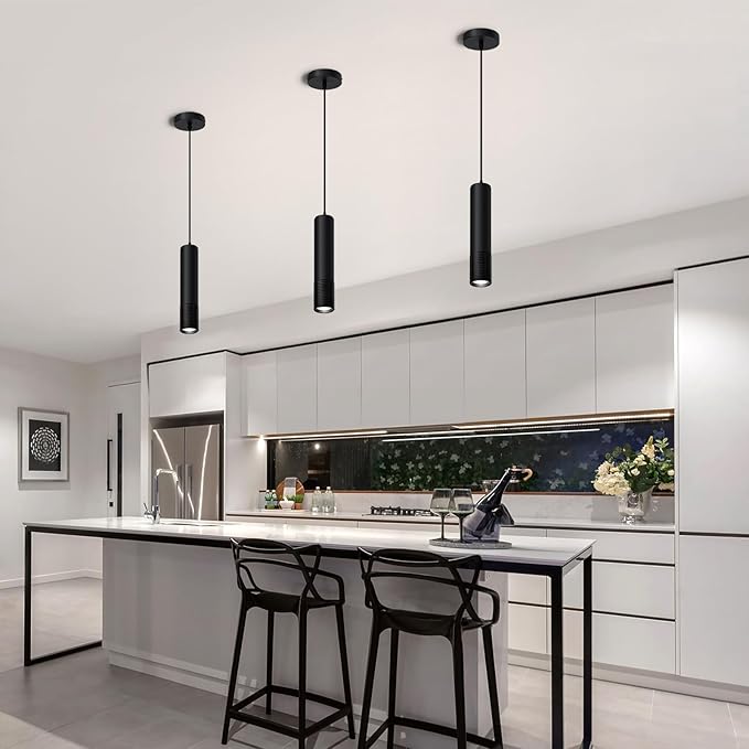 OKELI Black Pendant Light,LED Modern Pendant Lights Fixtures,3 Color Pendant Lighting for Kitchen Island,Bar,15W,2700K-6000K,ETL,3Pack