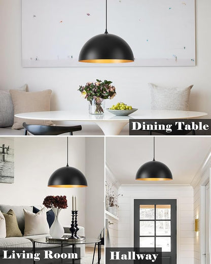 Black Pendant Lights Kitchen Island, 16 Inch Black and Gold Dome Pendant Light, Modern Farmhouse Pendant Light for Kitchen Island, Dining Room, Cafe, Bar, 2 Pack