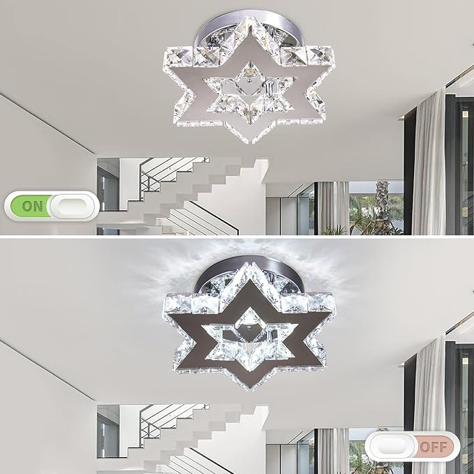 Chandelier LED Crystal Chandelier Modern Flush Mount Ceiling Light Fixtures LED Star Mini Chandeliers Light Fixture Ceiling Lamp for Kitchen Hallway Foyer Bedroom Dinning Room (Cool White)