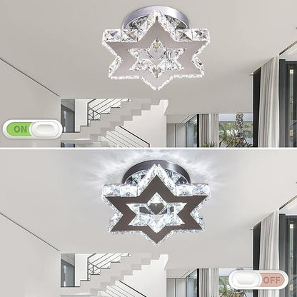 Chandelier LED Crystal Chandelier Modern Flush Mount Ceiling Light Fixtures LED Star Mini Chandeliers Light Fixture Ceiling Lamp for Kitchen Hallway Foyer Bedroom Dinning Room (Cool White)