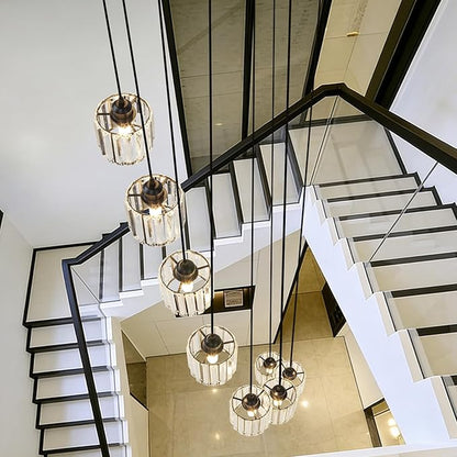 Long Raindrop Crystal Chandelier for High Ceilings Modern Crystal Long Pendant Light, Staircase Foyer Entryway Pendant Light,Raindrop Drop Lamp, Large 23.6" Black Ceiling Plate18 Lights