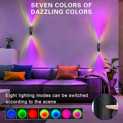 LED Wireless Wall Sconce with Color Changing, Motion Sensor Light Indoor, 1500mAh Rechargeable Battery Operated Wall Sconces for Bedroom Bedside Hallway Courtyard Doorway (black - 2 Pack)