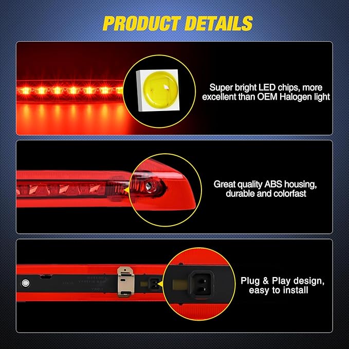Nilight Third Brake Light Tail High Mount 3rd Stop Lights Red Lens Compatible with Ford Escape 2013 2014 2015 2016 2017 2018 Van SUV Rear Center Cab Lamp