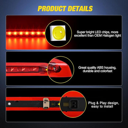 Nilight Third Brake Light Tail High Mount 3rd Stop Lights Red Lens Compatible with Ford Escape 2013 2014 2015 2016 2017 2018 Van SUV Rear Center Cab Lamp