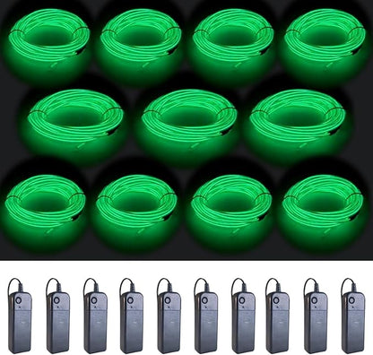 MaxLax EL Wire Green 10-Pack, 16.4ft/5m Neon Light Wire with Noise Reduction and Battery Pack…